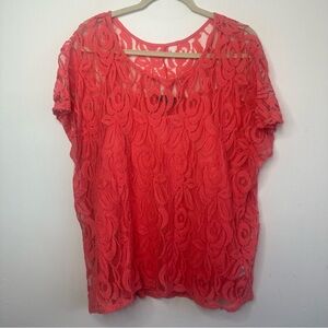 Apt 9 Women’s Plus Size Coral Peach Orange Pink Floral Lace Blouse Size 1X